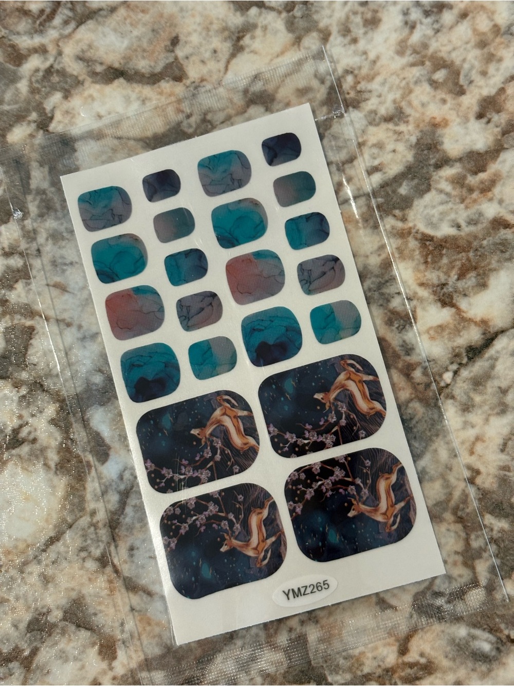 Fantasy Deer Nail Wraps for Toes - Teal & Navy Marble Accent